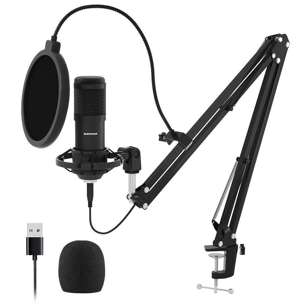 Professional USB Streaming Podcast PC Microphone Studio Cardioid Condenser Mic Kit with Boom Arm For Recording Twitch YouTube