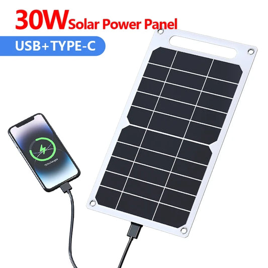 Solar Panel 30W USB Type-C Waterproof Outdoor Hiking Camping Portable Battery Mobile Phone Charging Bank Charging Panel 6.8V